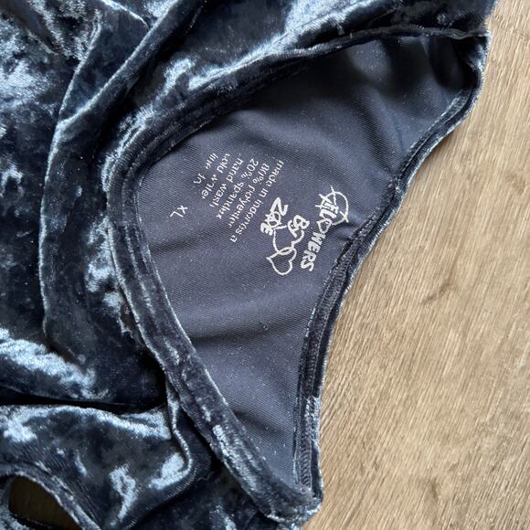 Flowers By Zoe Blue Velour Cold Shoulder Top - Girls XL - Picture 2 of 4